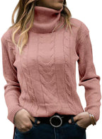 Damen Strickpullover mit Stehkragen und Zopfmuster R&B