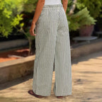Damen lässige weite Hose im Streifenlook mit elastischem Bund und Bindegürtel R&B