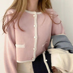 Damen Kurze Strickjacke mit Perlenkragen und Taschen