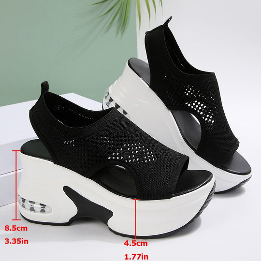 Damen Wedge-Sandalen mit atmungsaktiver Textil-Oberfläche und stoßdämpfender Sohle R&B