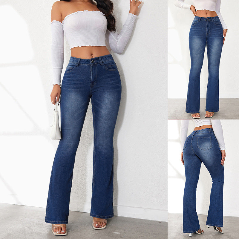 Damen Flared Jeans im Vintage-Stil mit hohem Bund und elastischem Stretch R&B