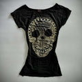 Damen T-Shirt mit schickem Skelettmotiv und Glitzerakzenten