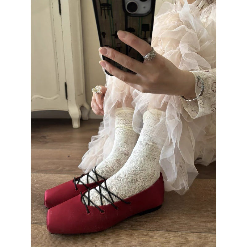 Damen Elegante Schnür-Ballerinas aus satinierter Textiloberfläche R&B