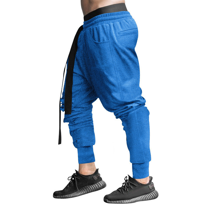 Herren nan Waffelstruktur-Jogginghose mit tiefem Schritt elastischem Komfortbund und konischem Beinabschluss R&B