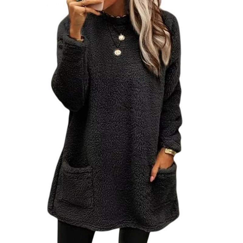Damen Pullover mit weichem Teddy-Fleece und praktischen Taschen R&B