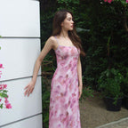 Damen Maxikleid mit floralen Muster und verstellbaren Spaghetti-Trägern EB