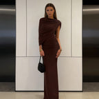 Damen Elegantes Maxikleid mit asymmetrischen Drapierungen und figurschmeichelndem Schnitt R&B