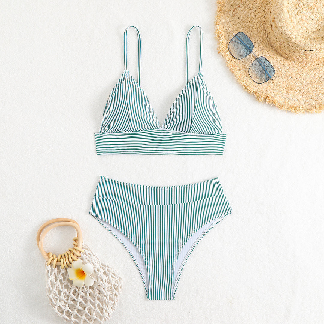 Damen Hochtailliertes Bikini-Set mit feinen Streifen R&B