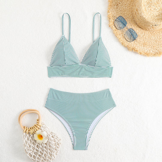 Damen Hochtailliertes Bikini-Set mit feinen Streifen R&B