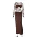 Damen Hochwertiges Maxikleid mit transparenten Langarmen R&B