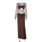 Damen Hochwertiges Maxikleid mit transparenten Langarmen R&B