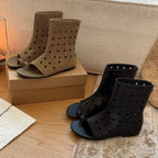 Damen Offene Stiefel mit perforiertem Design und elastischem Riemen