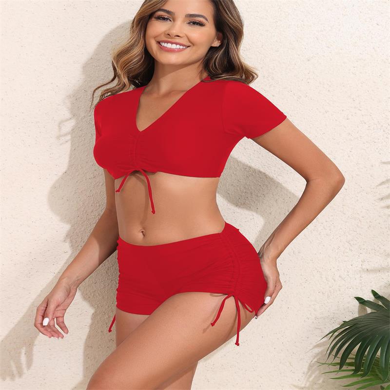 Damen Sportlicher Bikini-Set mit kürzeren Shorts und verstellbarem Oberteil R&B