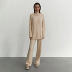 Damen Modisches Strickensemble mit hohem Kragen und weitem Schnitt R&B