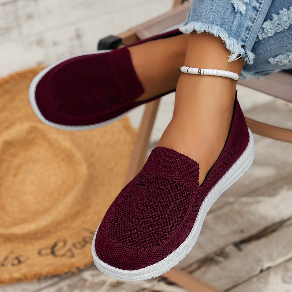 Damen luftige Slip-On Sneakers mit atmungsaktiver Struktur R&B