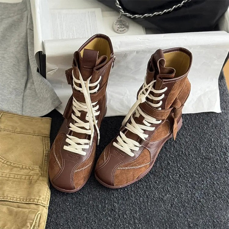 Damen Hohe Schnürstiefel mit modischer Schnallenverzierung und robustem Obermaterial R&B