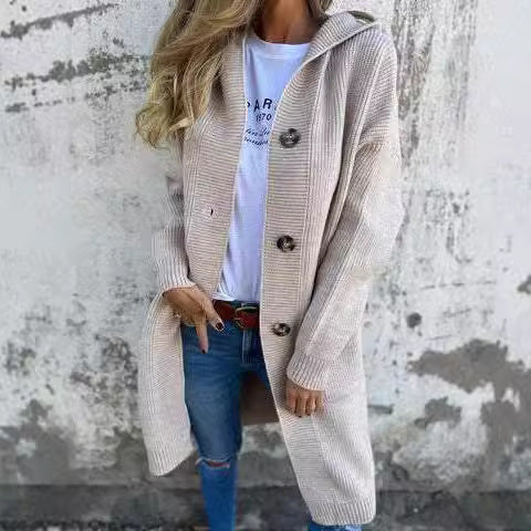 Damen Lange Strickjacke mit hochwertiger Rippstruktur und eleganten Knöpfen R&B