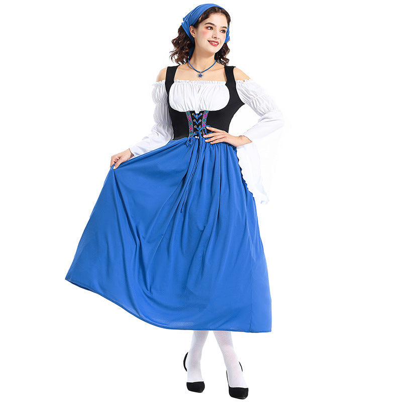 Damen nan RenaissancR&Bauernkleid mit geschnürtem Mieder, schulterfreiem Carmen-Oberteil und weitem Rock R&B