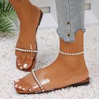 Damen Offene Sandalen mit Perlendesign und transparenten Riemen R&B