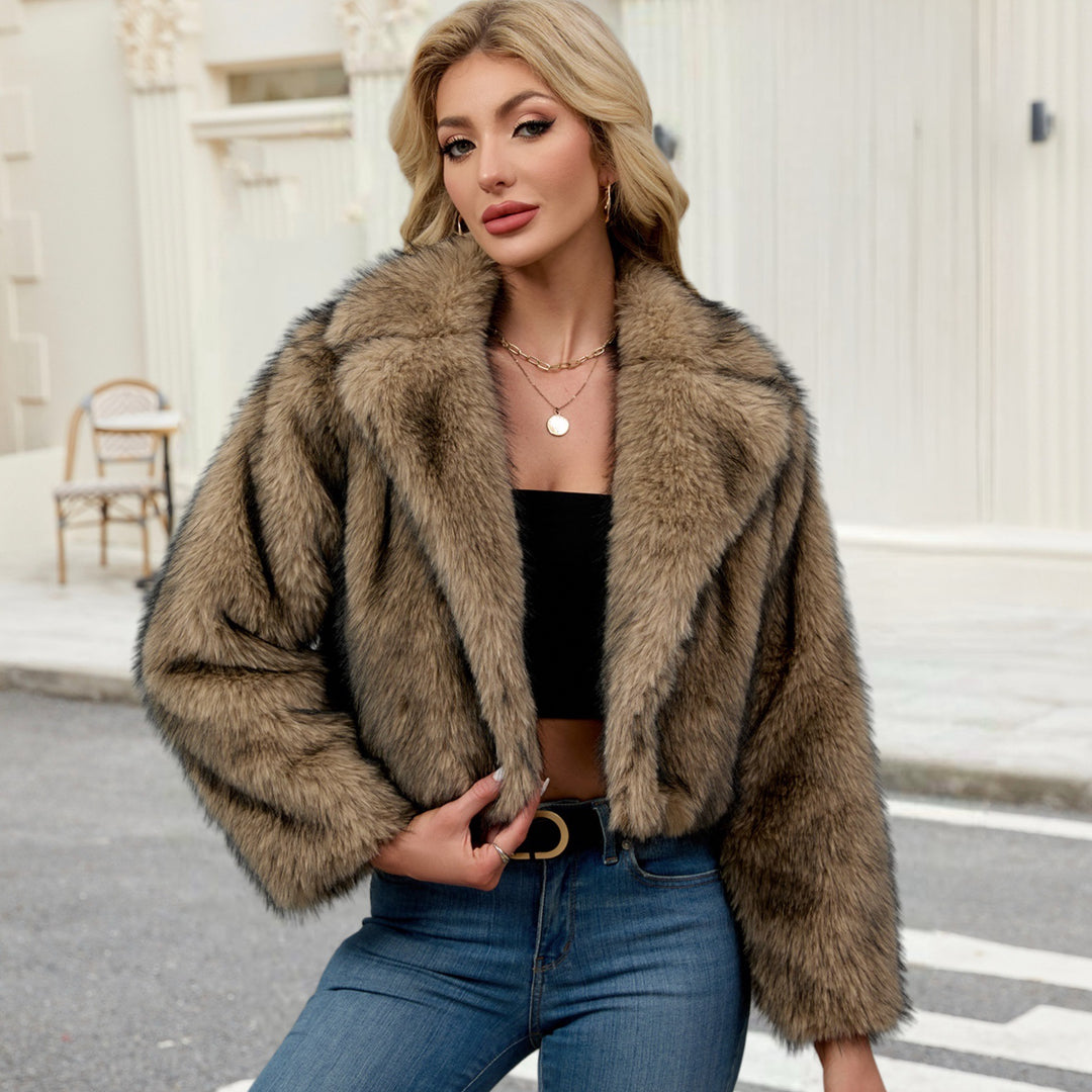 Damen Flauschige Kunstpelzjacke mit elegantem Revers R&B