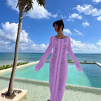 Damen elegantes Strandkleid mit raffinierten Fransen und transparenten Elementen R&B