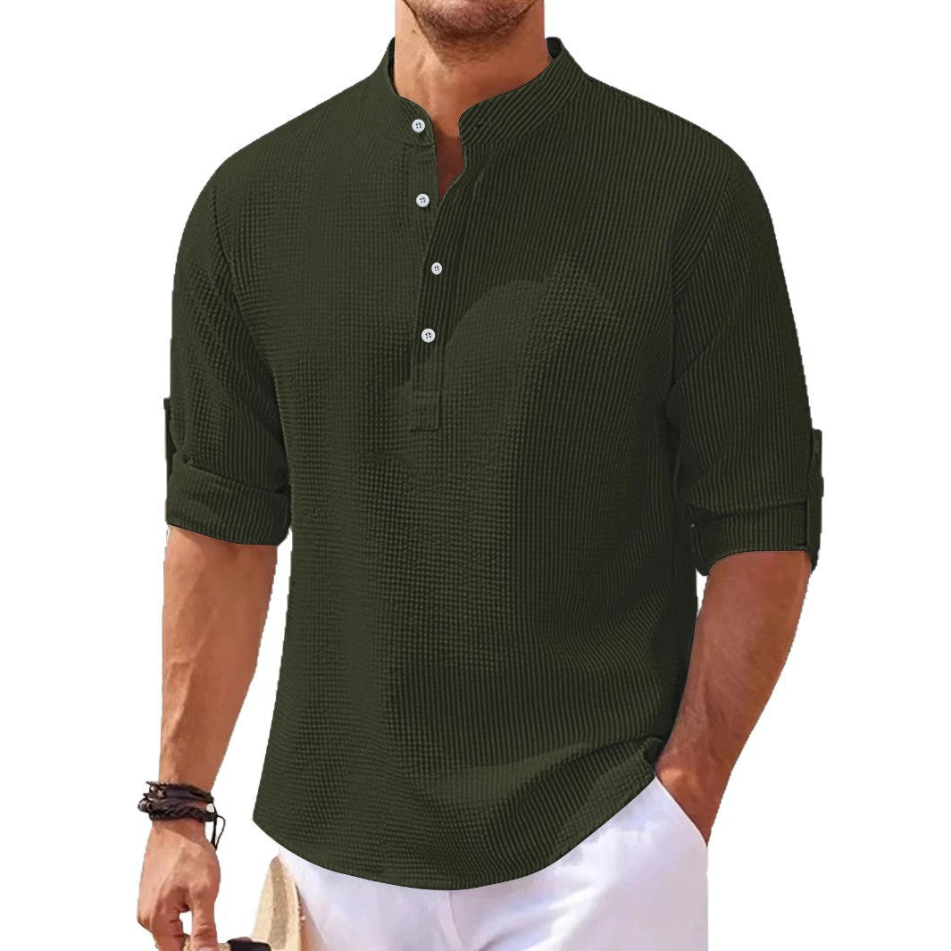 Herren lässiges Henley-Shirt mit strukturierter Oberfläche R&B