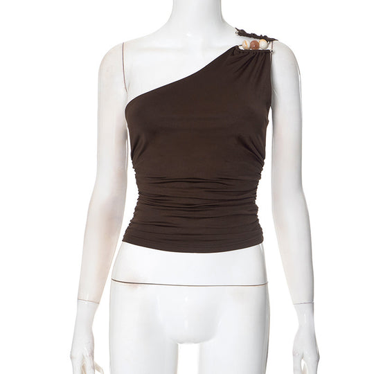 Damen asymmetrisches Trägeroberteil mit dekorativen Knopfdetails und figurformendem Design R&B