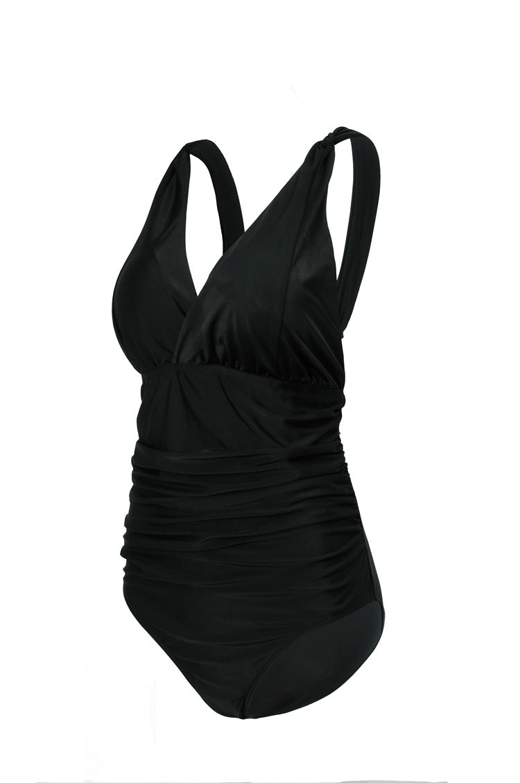 Damen Eleganter Einteiler Badeanzug mit Wickeloptik und Raffung R&B