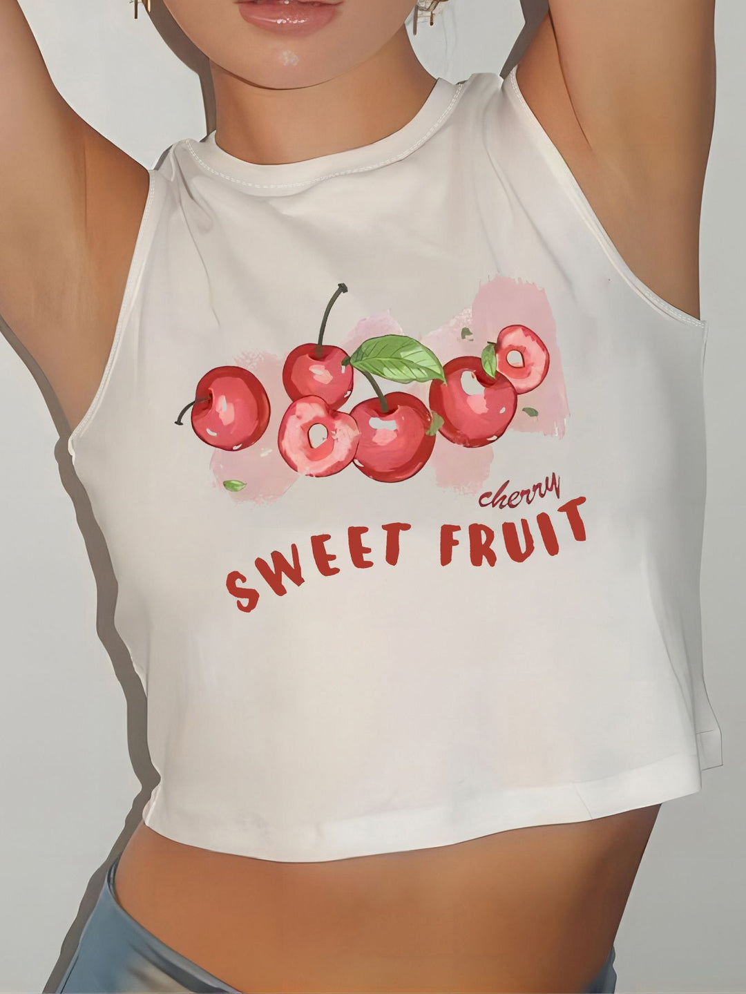 Damen Crop-Top mit modernem Grafikdruck und trendiger Schnalle R&B