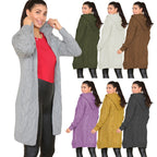 Damen Großer Strickmantel mit Kapuze und Zopfmuster