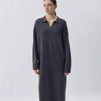 Damen Übergröße Strickkleid mit modernem Polokragen und langen Ärmeln R&B