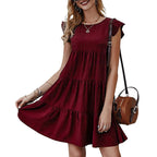 Damen Luftiges ärmelloses Kleid mit fröhlichem Volant und lockerer Passform R&B