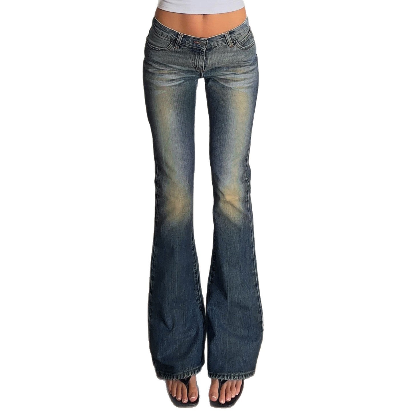 Damen Flared Jeans mit hohem Bund und schickem Used-Look R&B