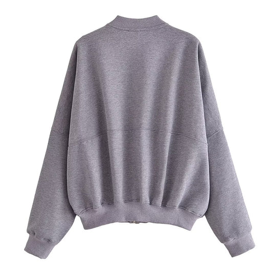 Damen lässige Sweatjacke mit hohem Kragen und praktischen Taschen R&B