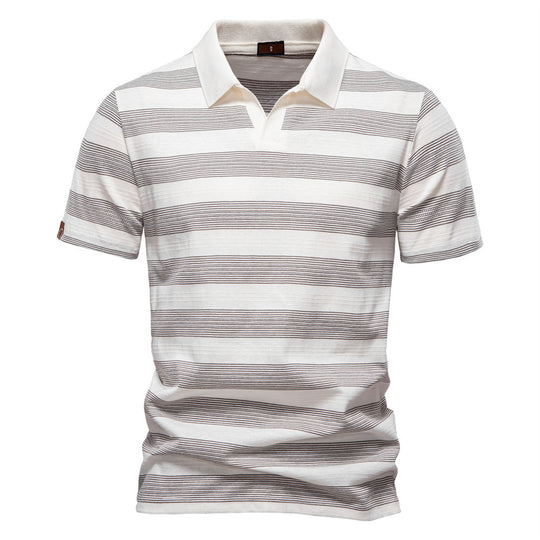 Herren Polo-Shirt mit stylischem V-Ausschnitt und modernem Streifenmuster R&B