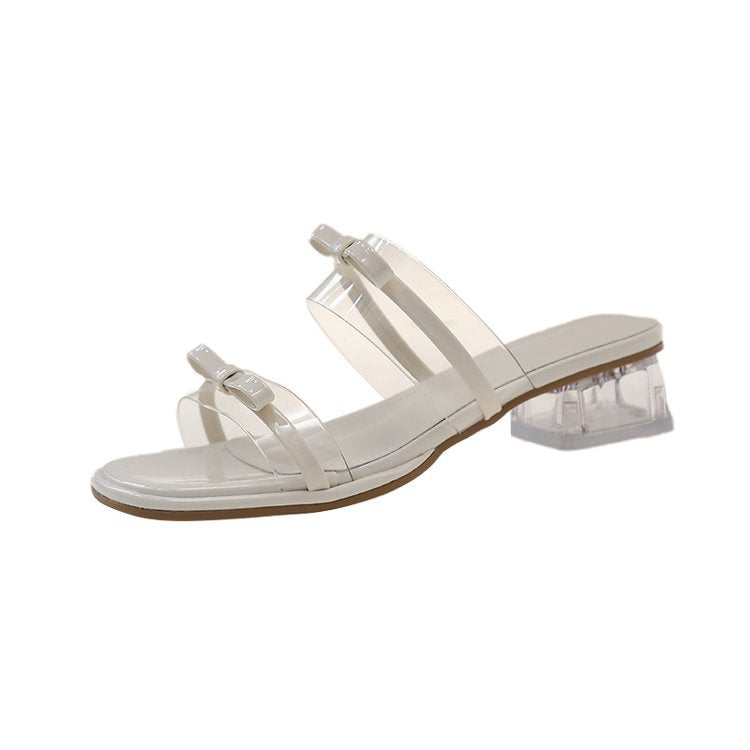 Damen elegante Riemensandalen mit transparentem Riemen und dekorativem Schleifenakzent R&B