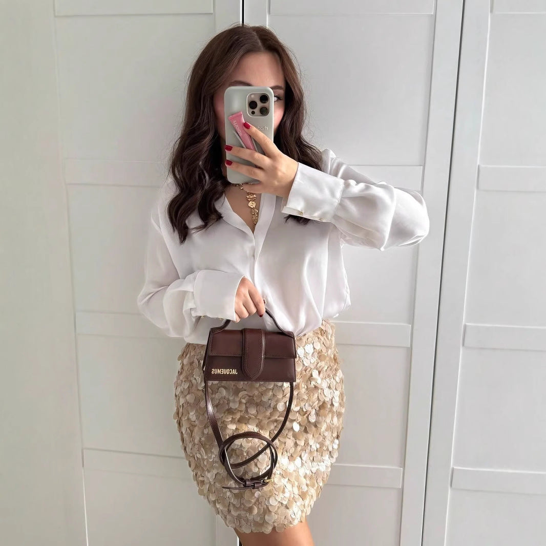 Damen eleganter, glitzernder Minikilt aus Paillettendetail R&B