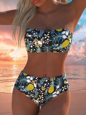 Damen hoch geschnittenes Bikini-Set mit gepolstertem Oberteil und verstellbaren Trägern R&B