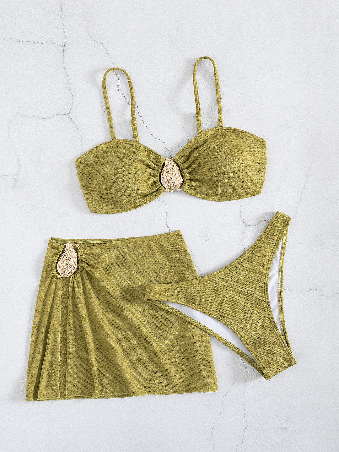 Damen Bikini-Set mit schimmerndem Stoff und eleganter Raffung R&B