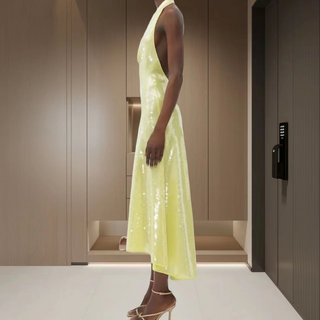 Damen Elegantes Midi-Kleid mit schimmerndem Obermaterial und V-Ausschnitt R&B