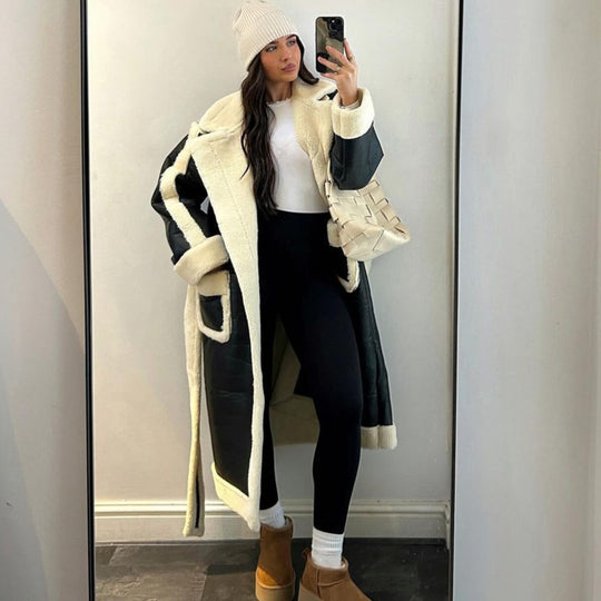 Damen Oversized Kunstfelljacke mit Taschen und elegantem Schnitt R&B