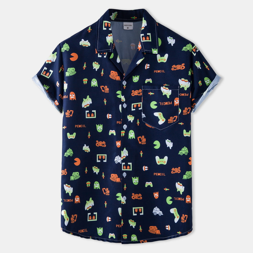 Herren Kurzarmhemd mit kreativem Retro-Design