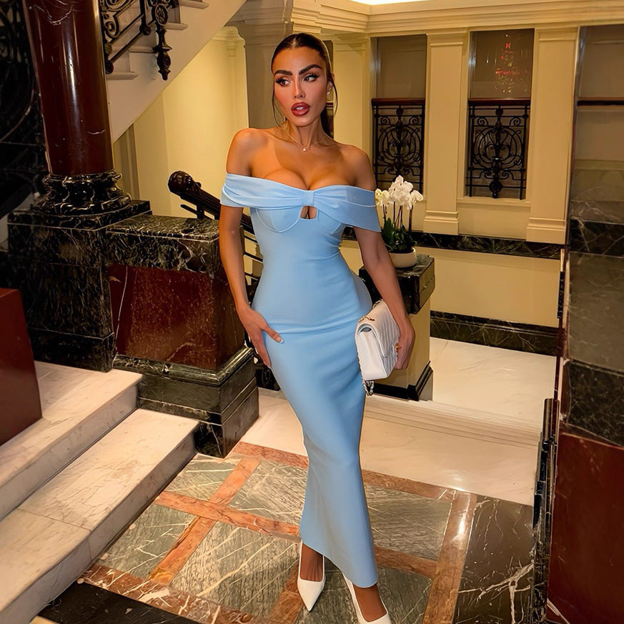 Damen Elegantes Off-Shoulder Kleid mit tiefem V-Ausschnitt und raffinierten Cut-Out-Details R&B