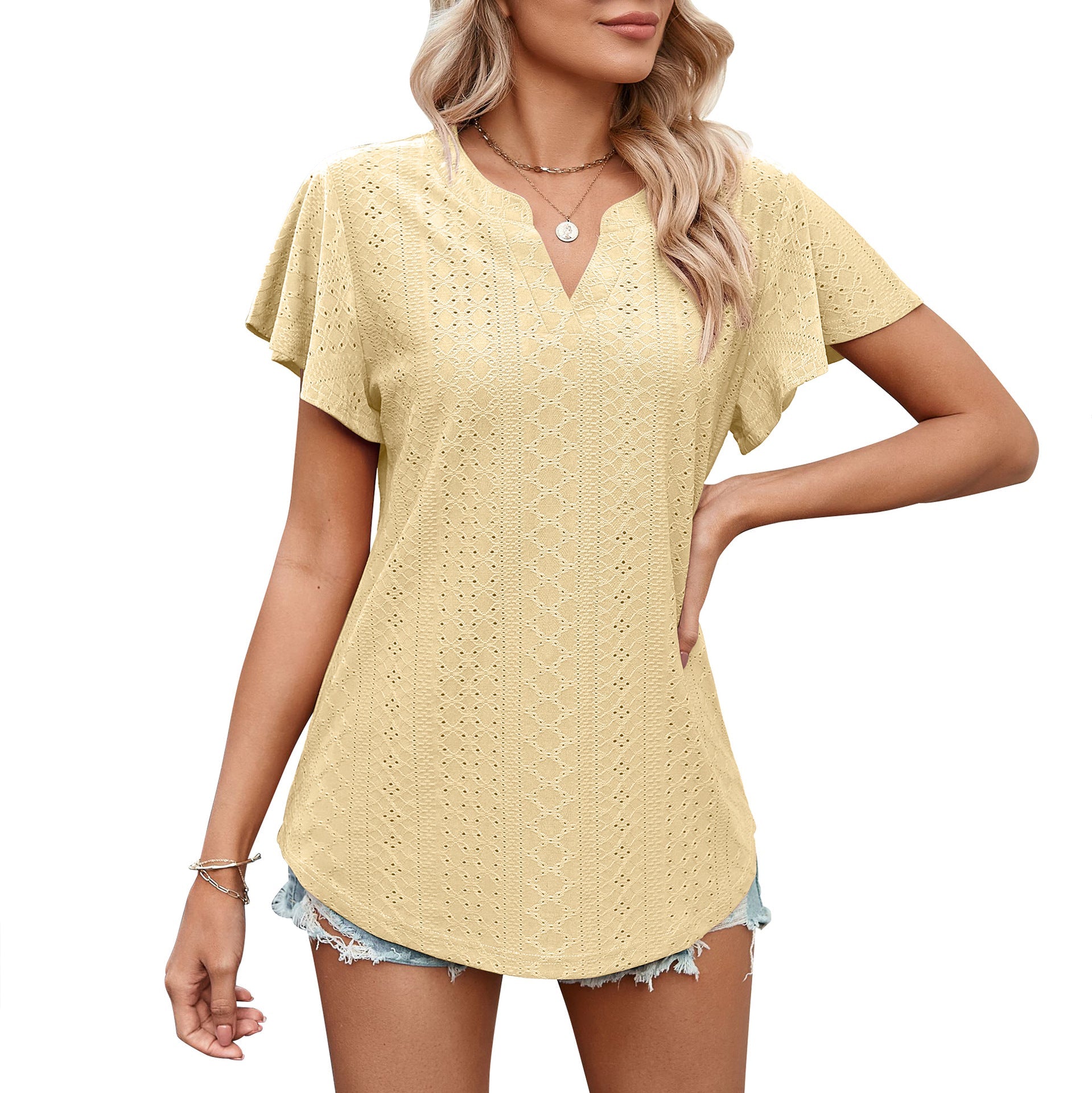 Damen Luftiges Blusenshirt mit effektvollem Lochmuster R&B