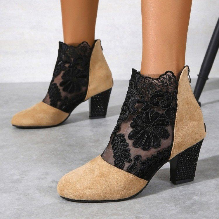 Damen Trendige Ankle Boots mit eleganter Spitzen- und Textilapplikation R&B