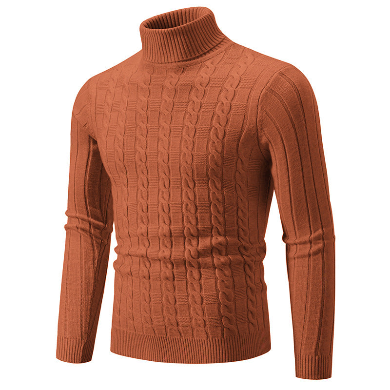 Herren Strickpullover mit hochgeschlossenem Kragen und Zopfmuster R&B