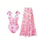 Damen Eleganter Badeanzug- und Maxirock-Set