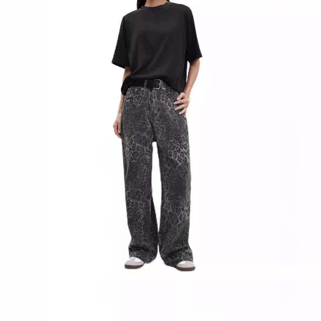 Damen Weit geschnittene Leoprint-Hose mit flexiblem Bund und modischem Design R&B