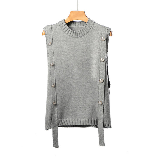 Damen Strickweste mit Knopfverschlüssen und seitlichen Bändern R&B
