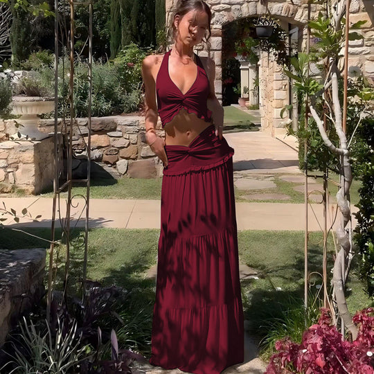 Damen Elegantes Two-Piece Maxi-Outfit mit raffiniertem Wickeldesign R&B